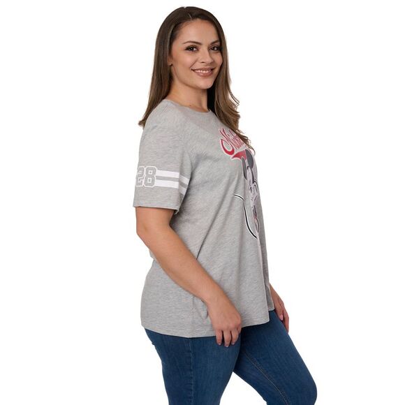 New Women's Plus Size Disney T-Shirt Mickey Mouse Striped Sleeve Varsity Gray - Picture 4 of 6
